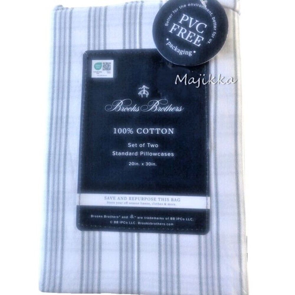 Brooks Brothers White Ticking Stripe Standard Pillowcases 20x30" Set of 2